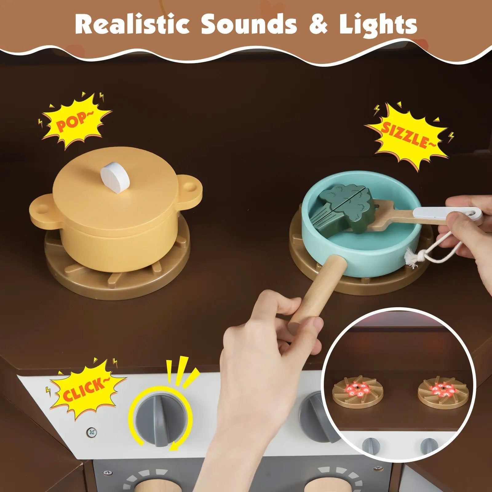 Corner Kitchen Toys with Lights and Sounds with Pull-out Trash Can and Stoves by DirectDeals