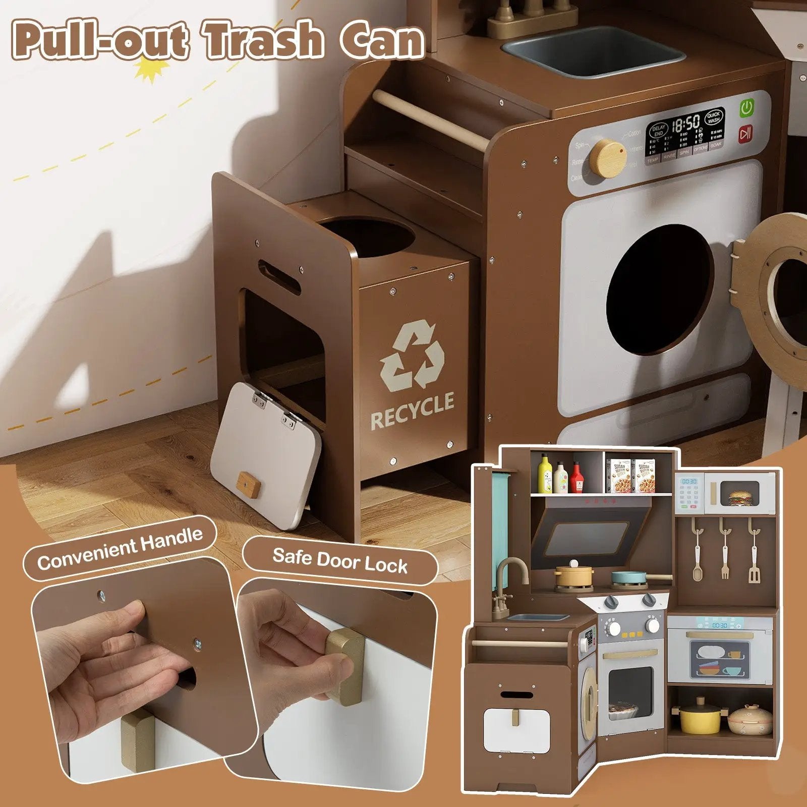 Corner Kitchen Toys with Lights and Sounds with Pull-out Trash Can and Stoves by DirectDeals