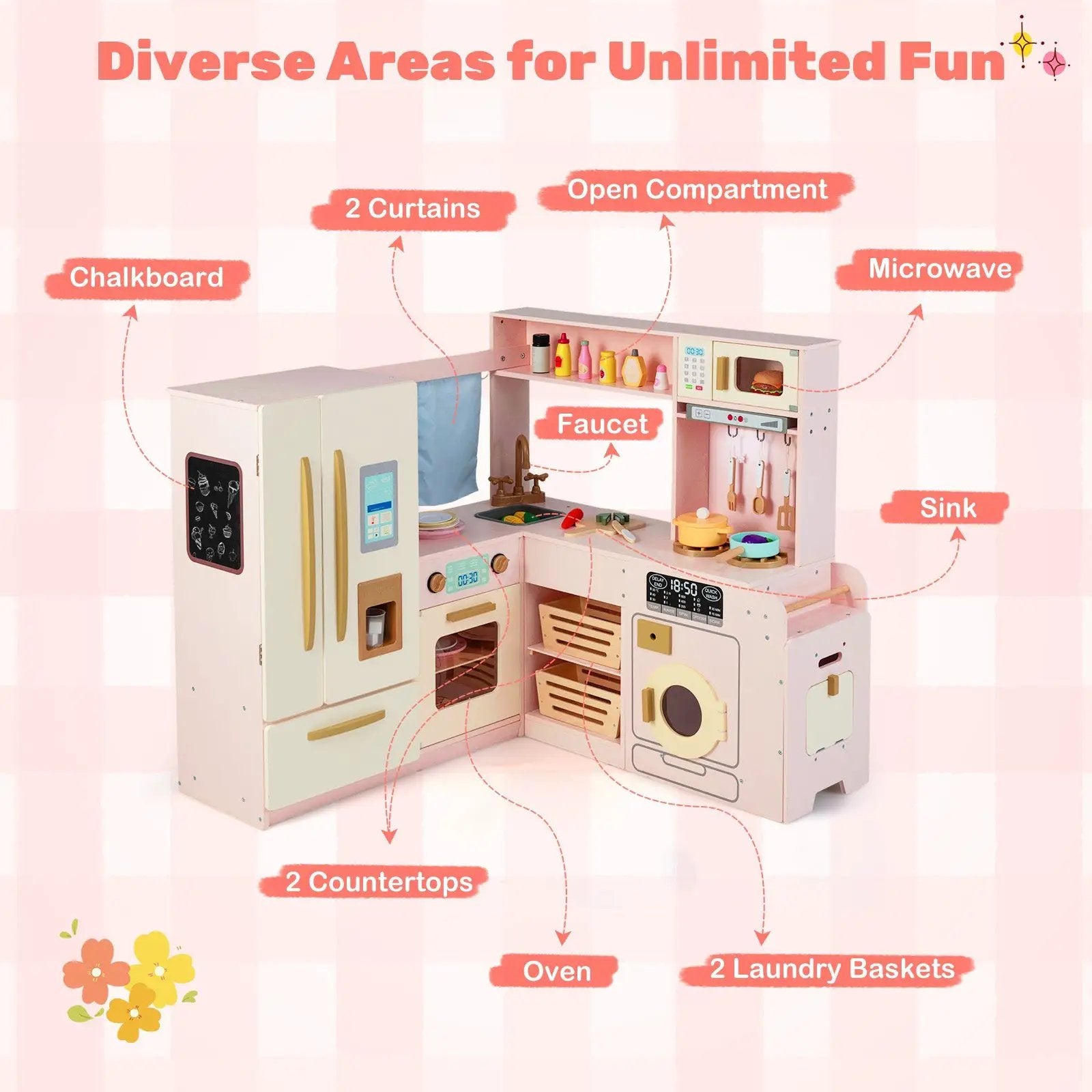 Corner Play Kitchen with Lights and Sounds for Ages 3+ by DirectDeals