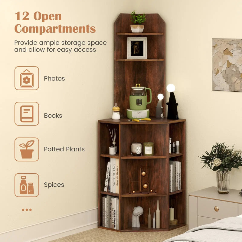 6-Tier Corner Shelf with Charging Station and 2 USB Ports by DirectDeals