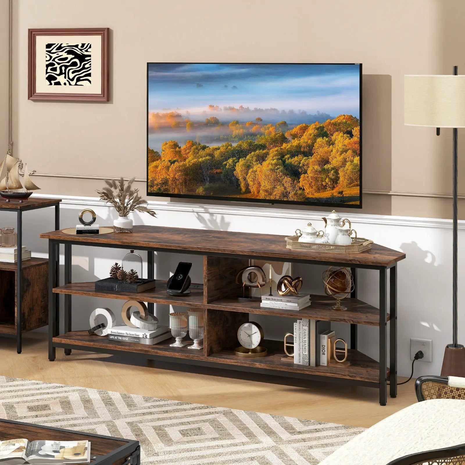 3-Tier Corner TV Stand for TVs up to 65 Inches with Charging Station by DirectDeals
