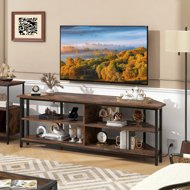 3-Tier Corner TV Stand for TVs up to 65 Inches with Charging Station by DirectDeals