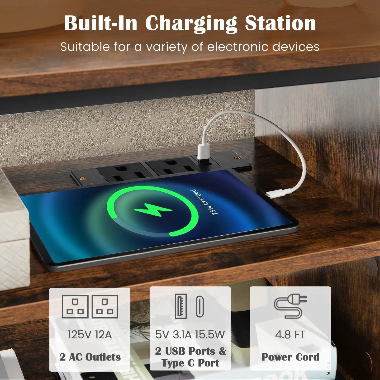 3-Tier Corner TV Stand for TVs up to 65 Inches with Charging Station by DirectDeals