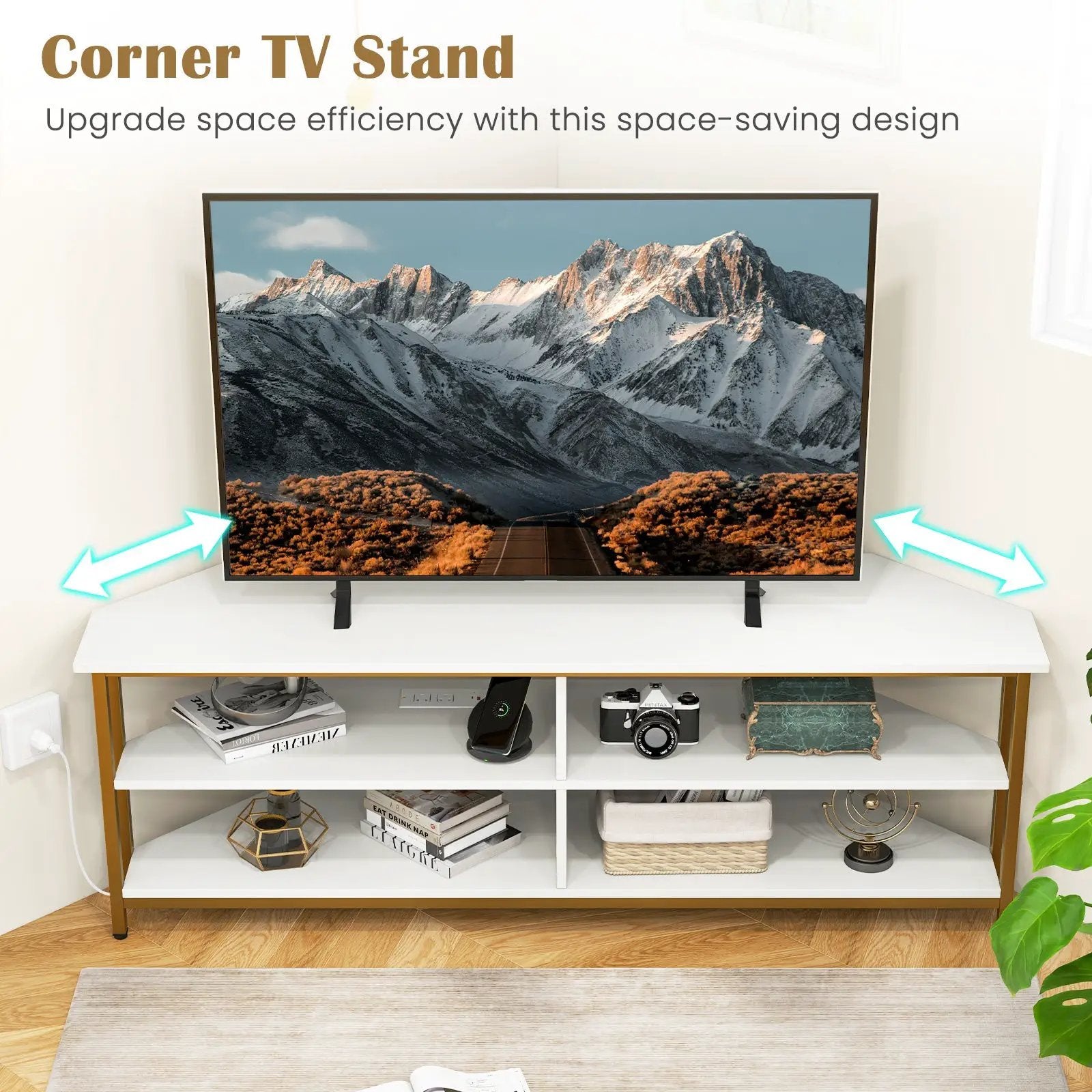 3-Tier Corner TV Stand for TVs up to 65 Inches with Charging Station by DirectDeals