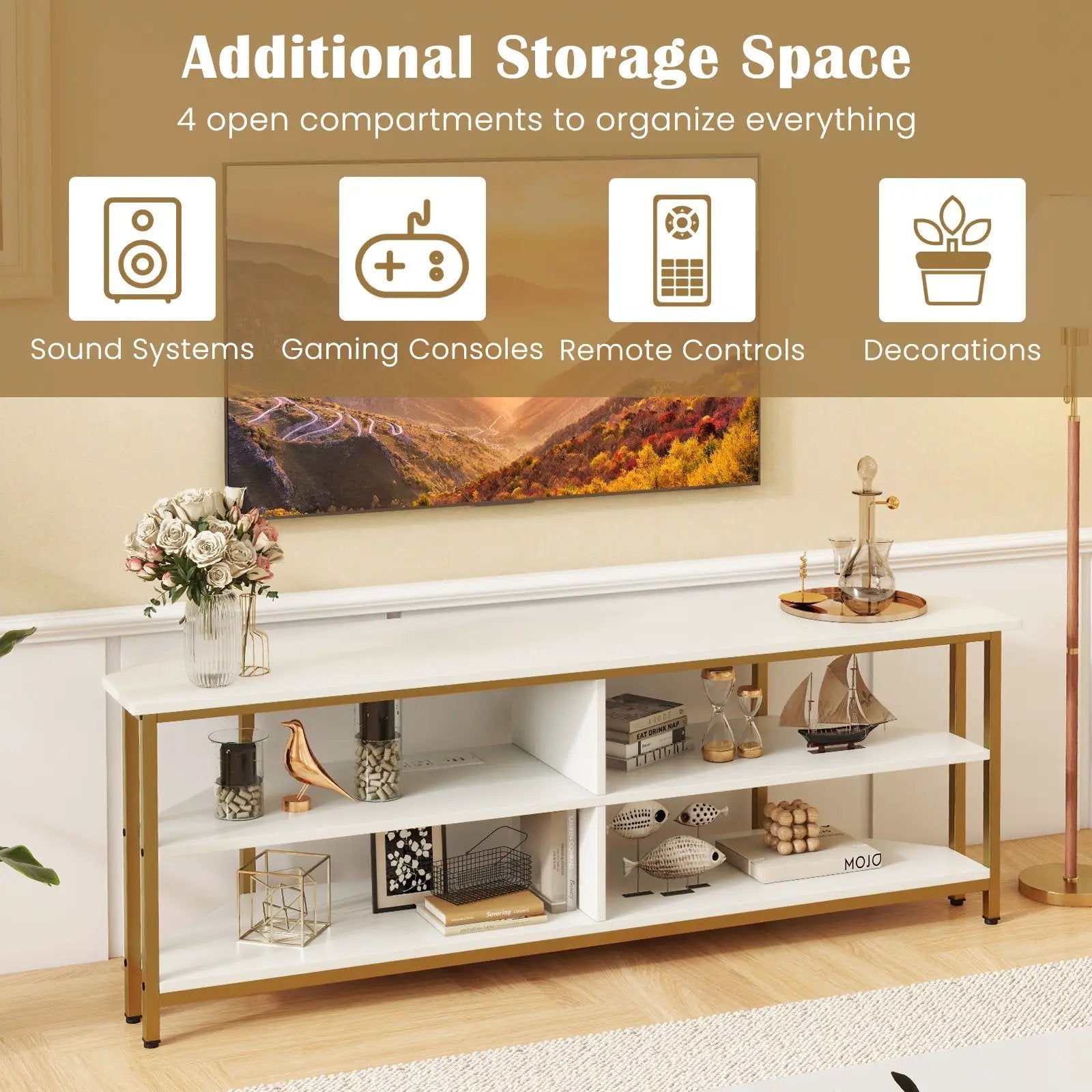 3-Tier Corner TV Stand for TVs up to 65 Inches with Charging Station by DirectDeals