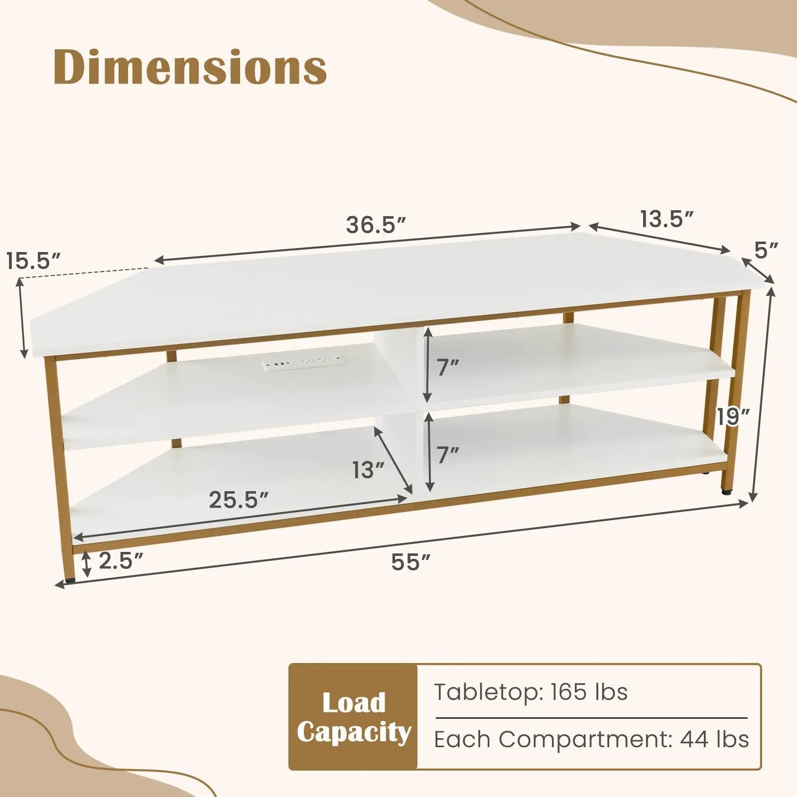 3-Tier Corner TV Stand for TVs up to 65 Inches with Charging Station by DirectDeals