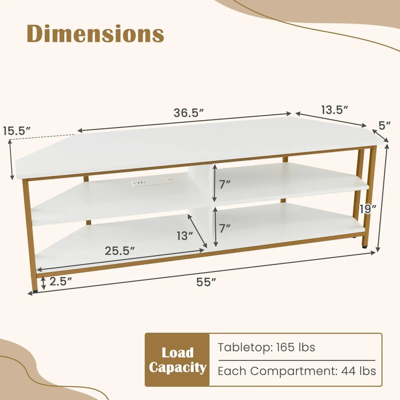 3-Tier Corner TV Stand for TVs up to 65 Inches with Charging Station by DirectDeals