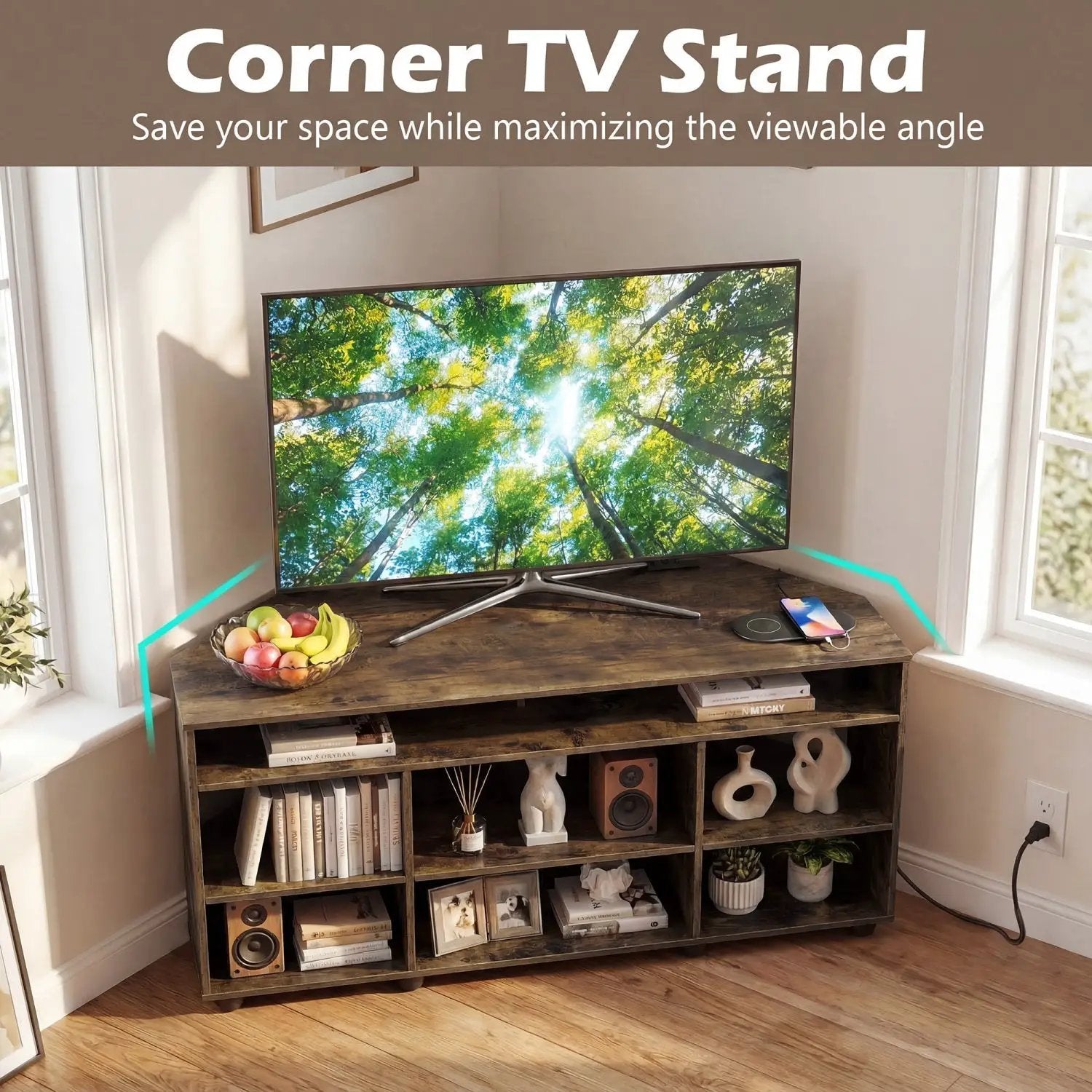 Corner TV Stand for TVs up to 55 Inch with Storage by DirectDeals