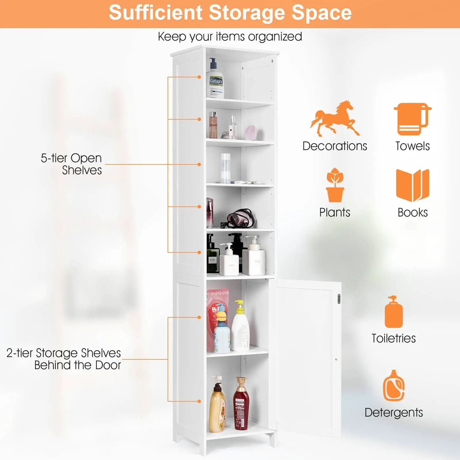 Costway 72 Inches Free Standing Tall Floor Bathroom Storage Cabinet by DirectDeals