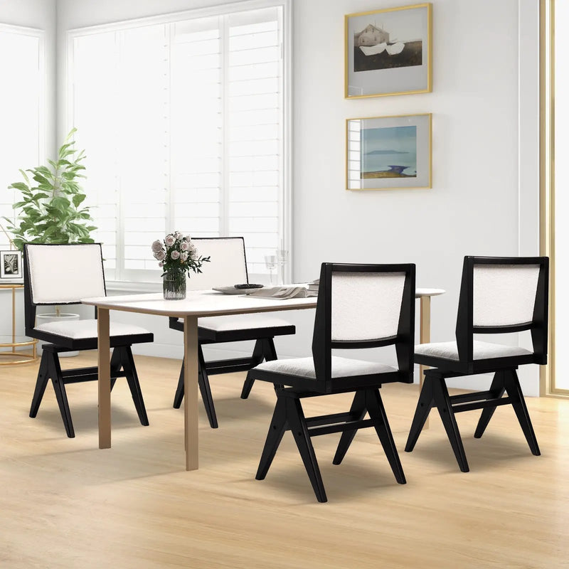 Swivel Wooden Dining Chair Set of 2 with Rubber Wood Frame and Padded Seat-Black by DirectDeals