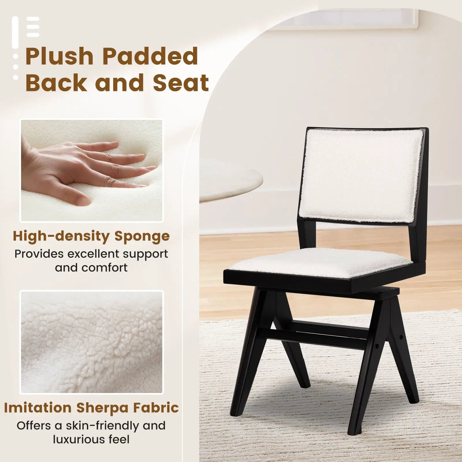 Swivel Wooden Dining Chair Set of 2 with Rubber Wood Frame and Padded Seat-Black by DirectDeals