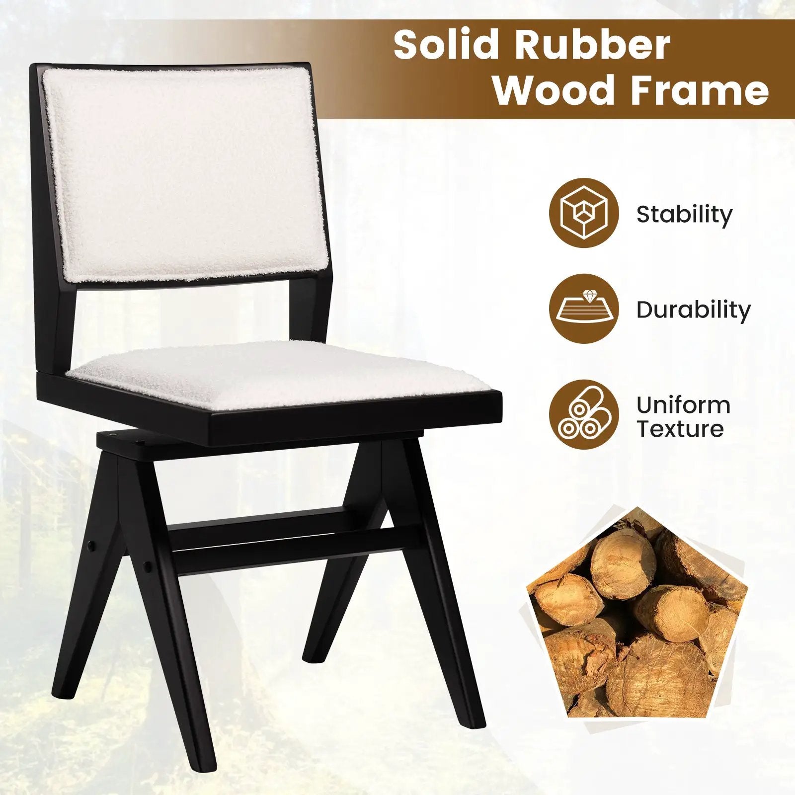 Swivel Wooden Dining Chair Set of 2 with Rubber Wood Frame and Padded Seat-Black by DirectDeals