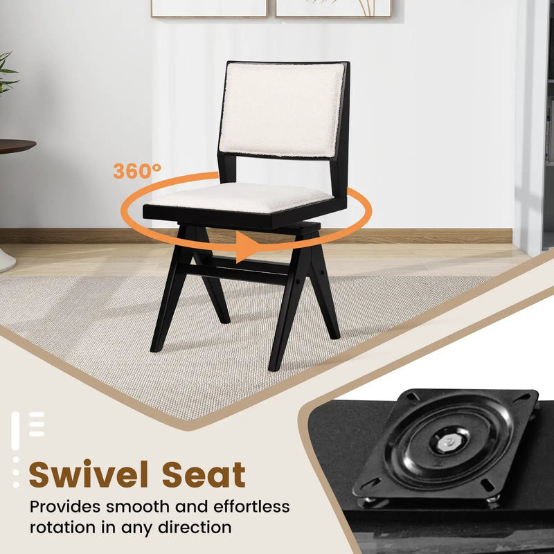 Swivel Wooden Dining Chair Set of 2 with Rubber Wood Frame and Padded Seat-Black by DirectDeals