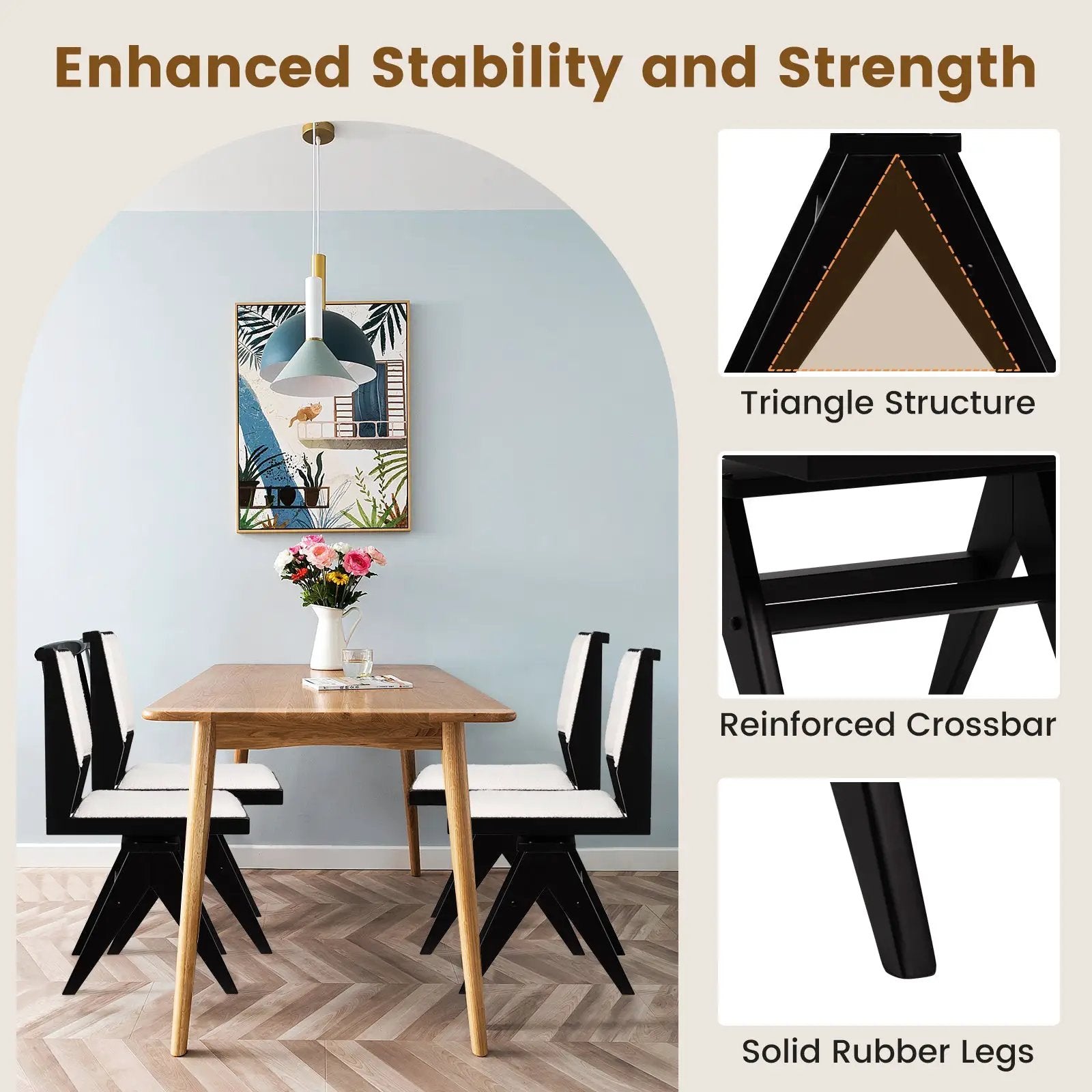 Swivel Wooden Dining Chair Set of 2 with Rubber Wood Frame and Padded Seat-Black by DirectDeals
