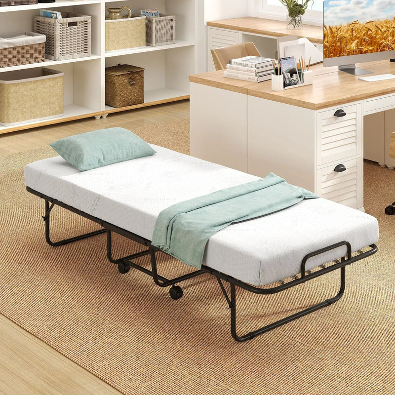 Cot Size Folding Bed Frame with Memory Foam Mattress and Metal Frame by DirectDeals