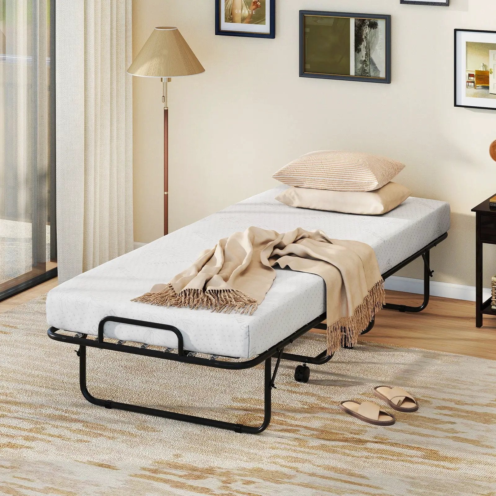 Cot Size Folding Bed Frame with Memory Foam Mattress and Metal Frame by DirectDeals
