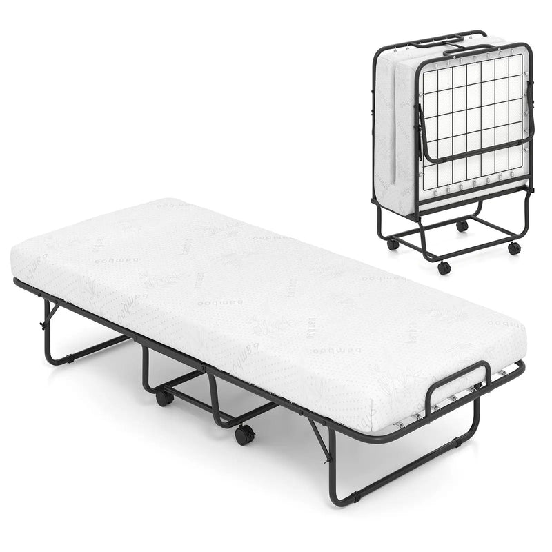 Cot Size Folding Bed Frame with Memory Foam Mattress and Metal Frame by DirectDeals