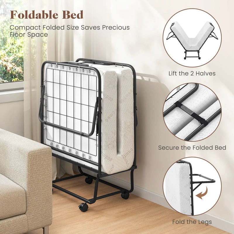 Cot Size Folding Bed Frame with Memory Foam Mattress and Metal Frame by DirectDeals