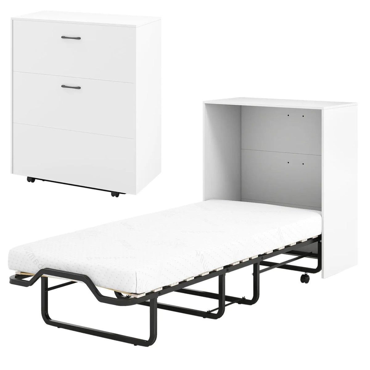 Cot Size Murphy Bed with Foldable Bed and Lockable Wheels, photo 9 of 9