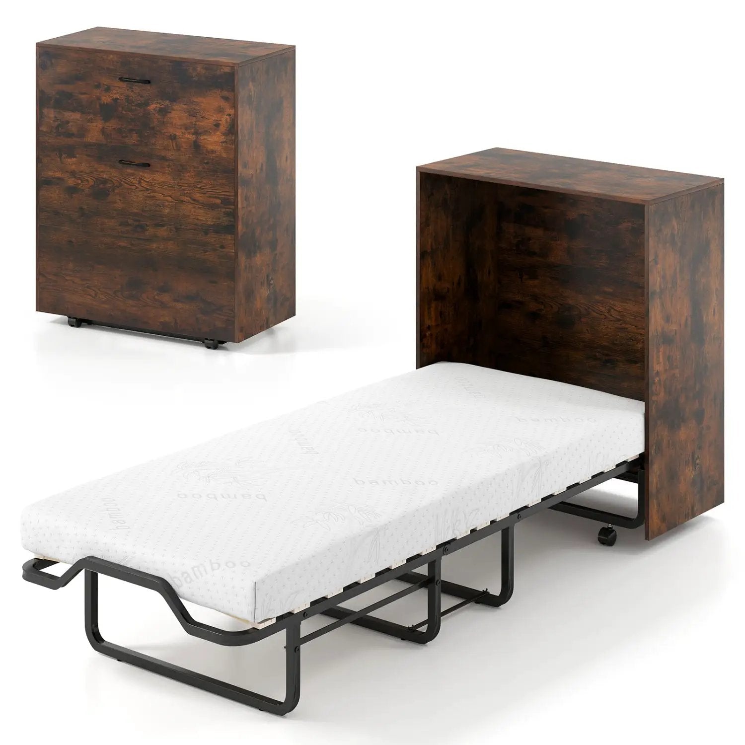 Movable Murphy Bed with Wheels Foldable Cot with Mattress by DirectDeals