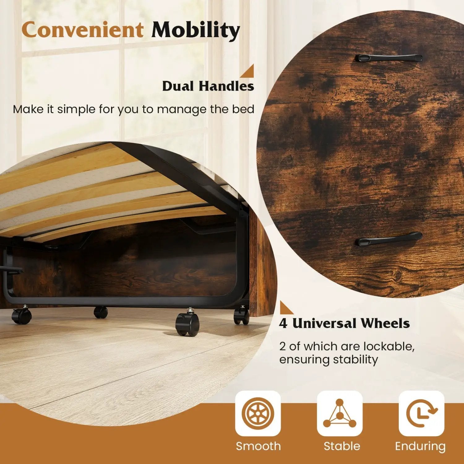 Movable Murphy Bed with Wheels Foldable Cot with Mattress by DirectDeals