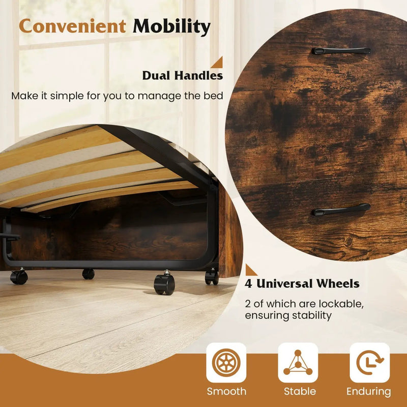 Movable Murphy Bed with Wheels Foldable Cot with Mattress by DirectDeals