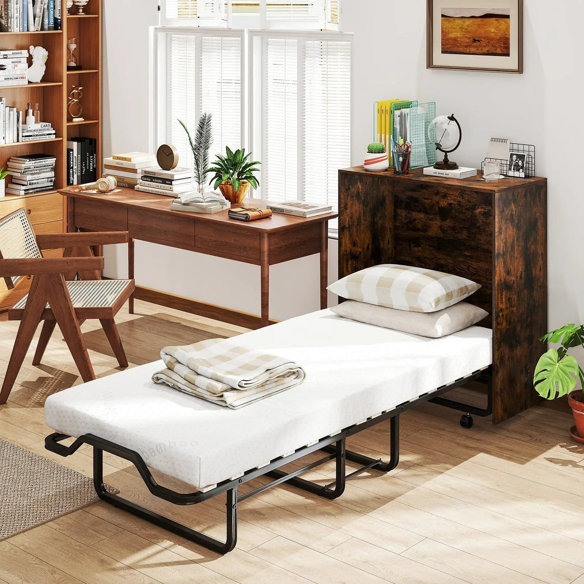 Cot Size Murphy Bed with Foldable Bed and Lockable Wheels, photo 2 of 9