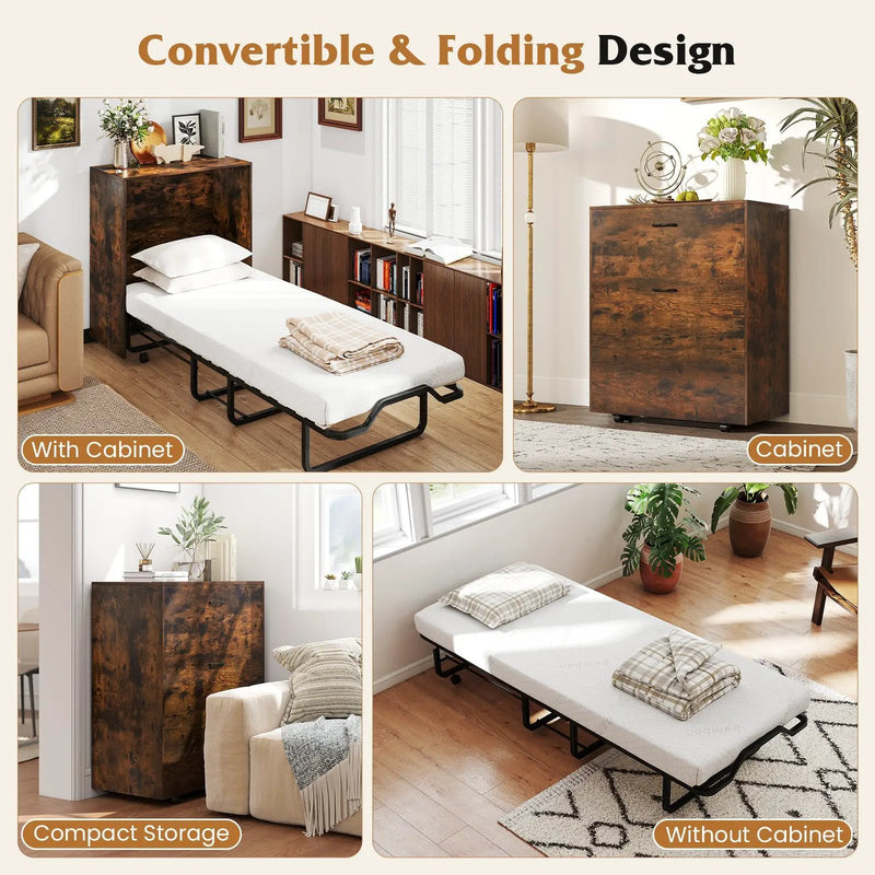 Cot Size Murphy Bed with Foldable Bed and Lockable Wheels by DirectDeals