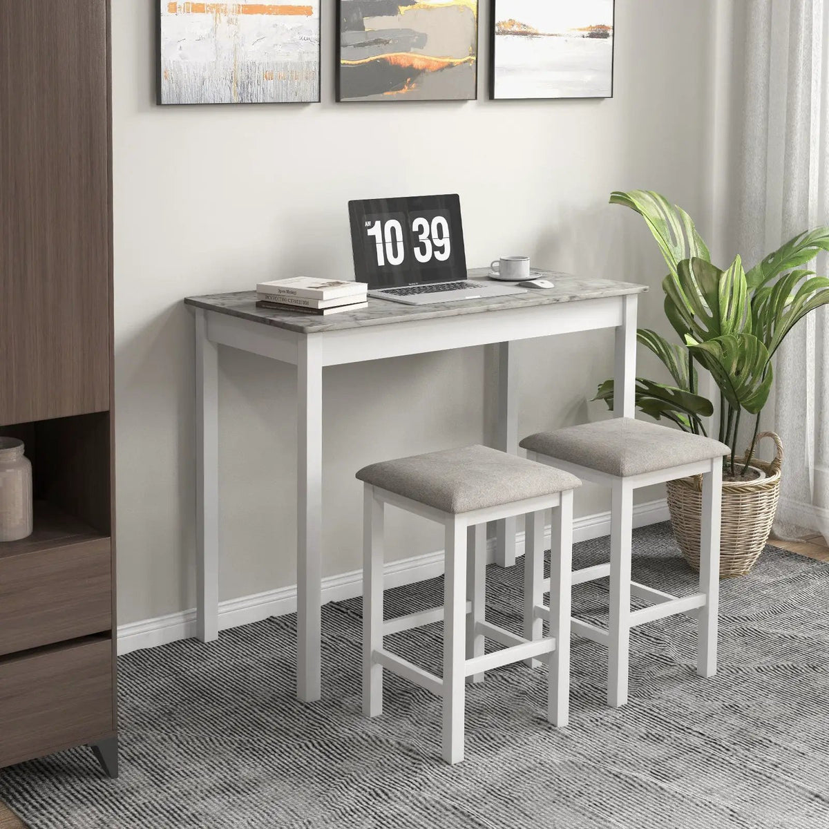 Counter-Height Dining Table and 2 Upholstered Bar Stools by DirectDeals