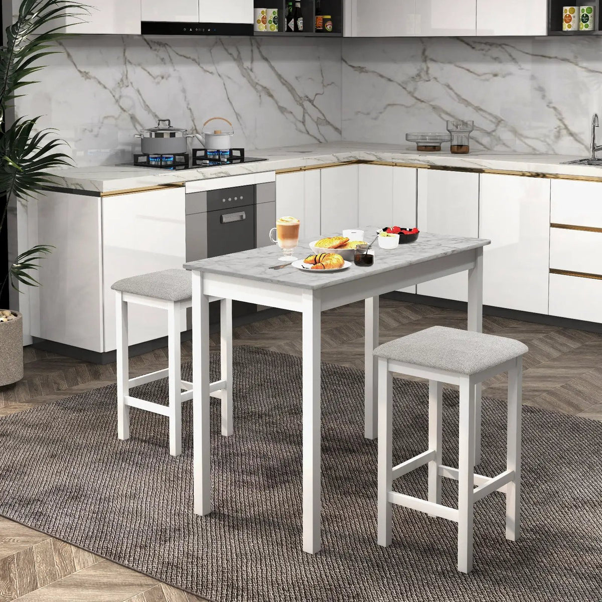 Counter-Height Dining Table and 2 Upholstered Bar Stools by DirectDeals