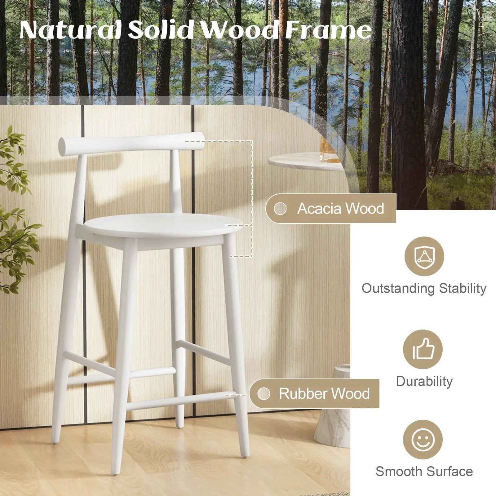 Counter Height Bar Chair Set with Acacia Wood Frame and Supporting Legs by DirectDeals