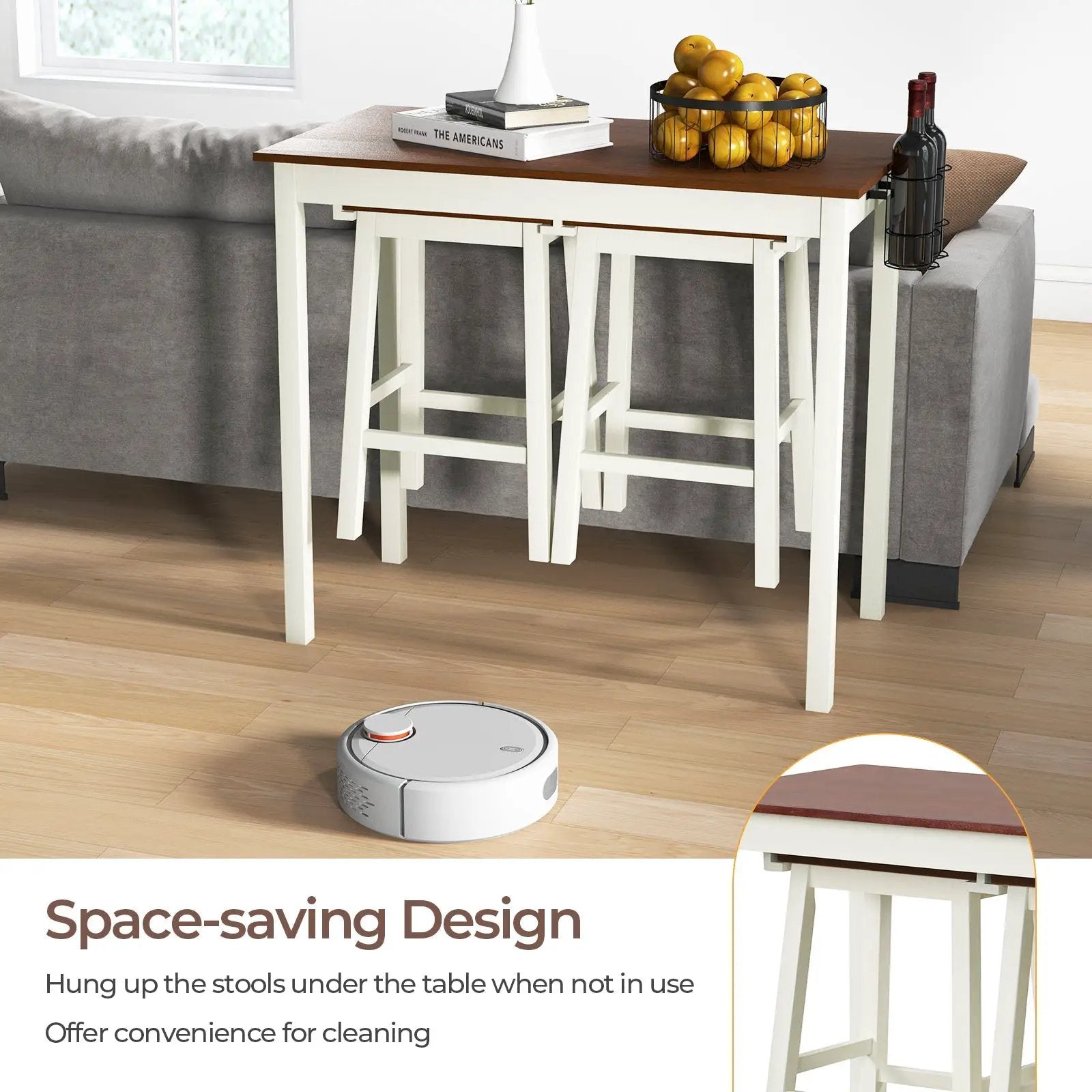 3-Piece Bar Table Set with 2 Wine Holders and Wooden Legs-White by DirectDeals
