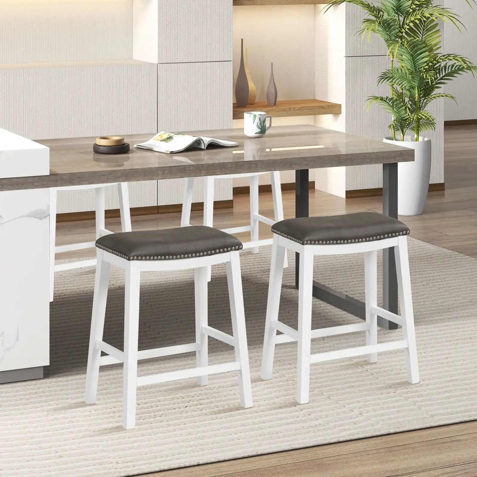 26 Inch Counter Height Bar Stool Set of 2 with Upholstered Seat by DirectDeals