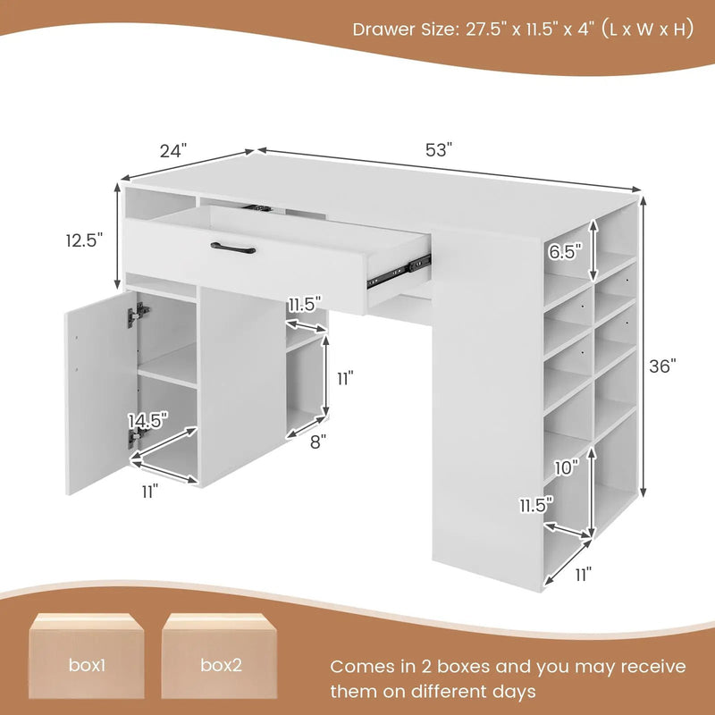 Counter Height Sewing Craft Table Computer Desk with Adjustable Shelves and Drawer-White by DirectDeals