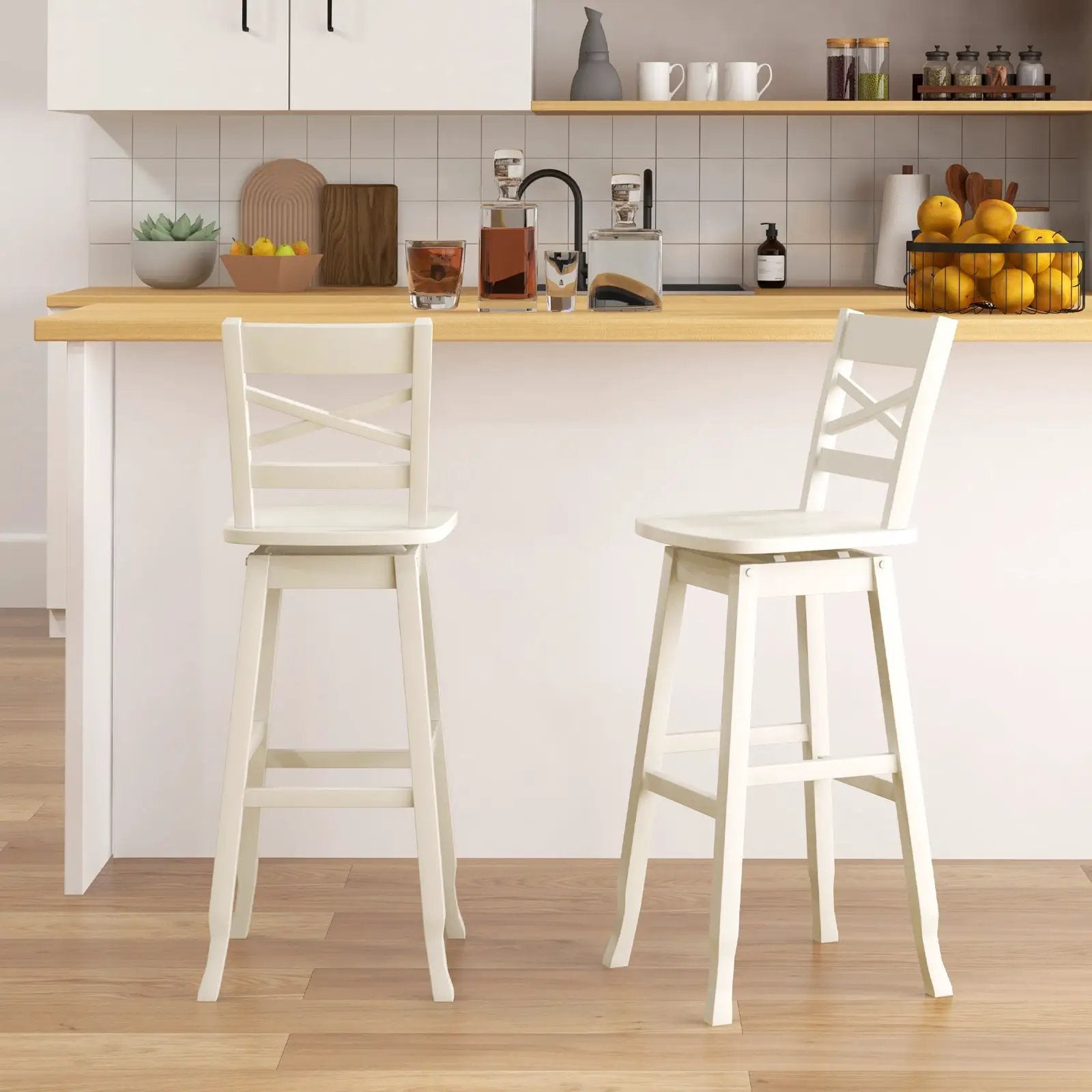 Swivel 30-Inch Bar Height Stool Set of 2 with Footrest by DirectDeals