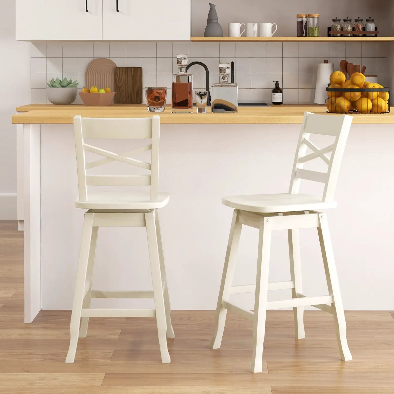 Swivel 24-Inch Counter Height Stool Set of 2 with Inclined Backrest by DirectDeals