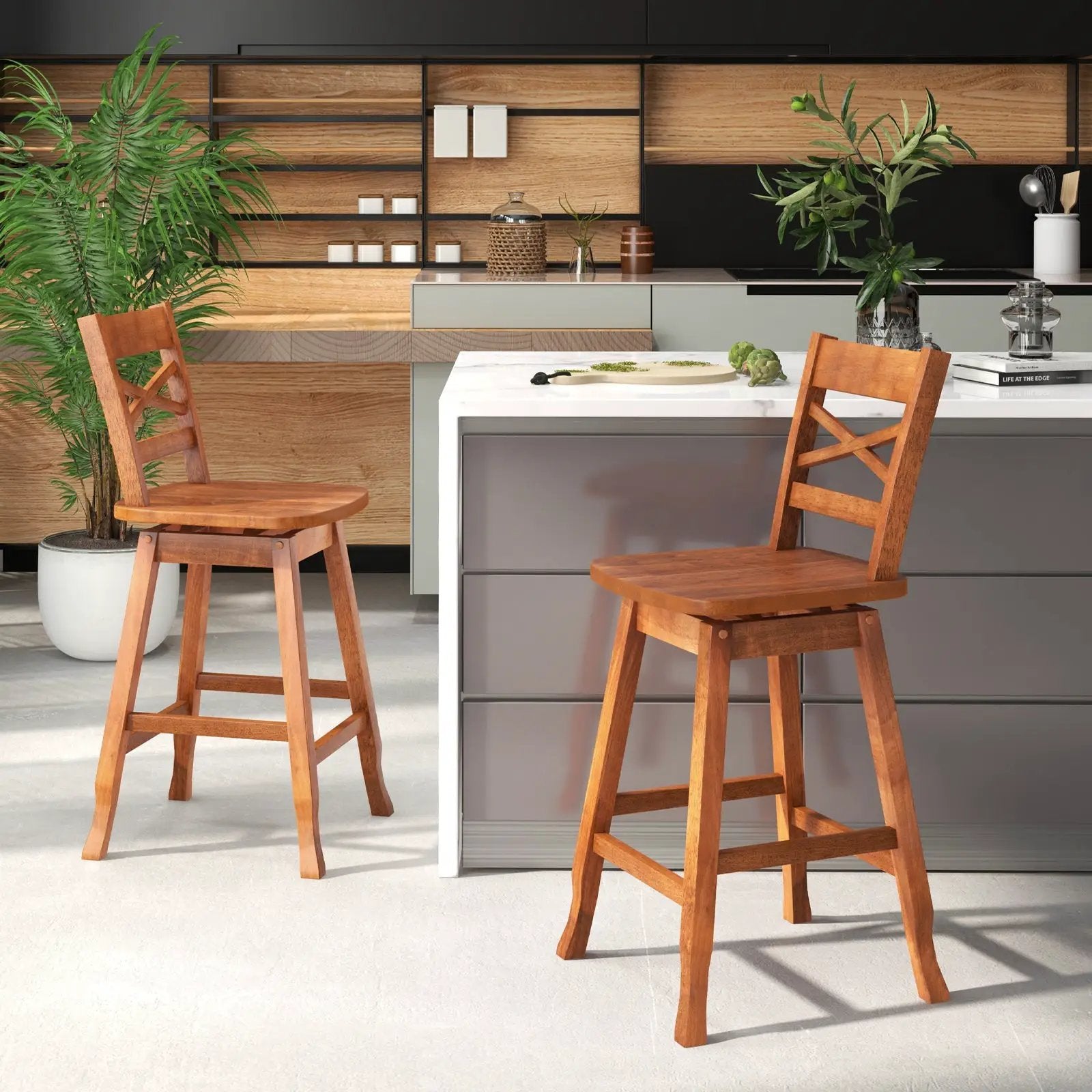 Swivel 24-Inch Counter Height Stool Set of 2 with Inclined Backrest by DirectDeals