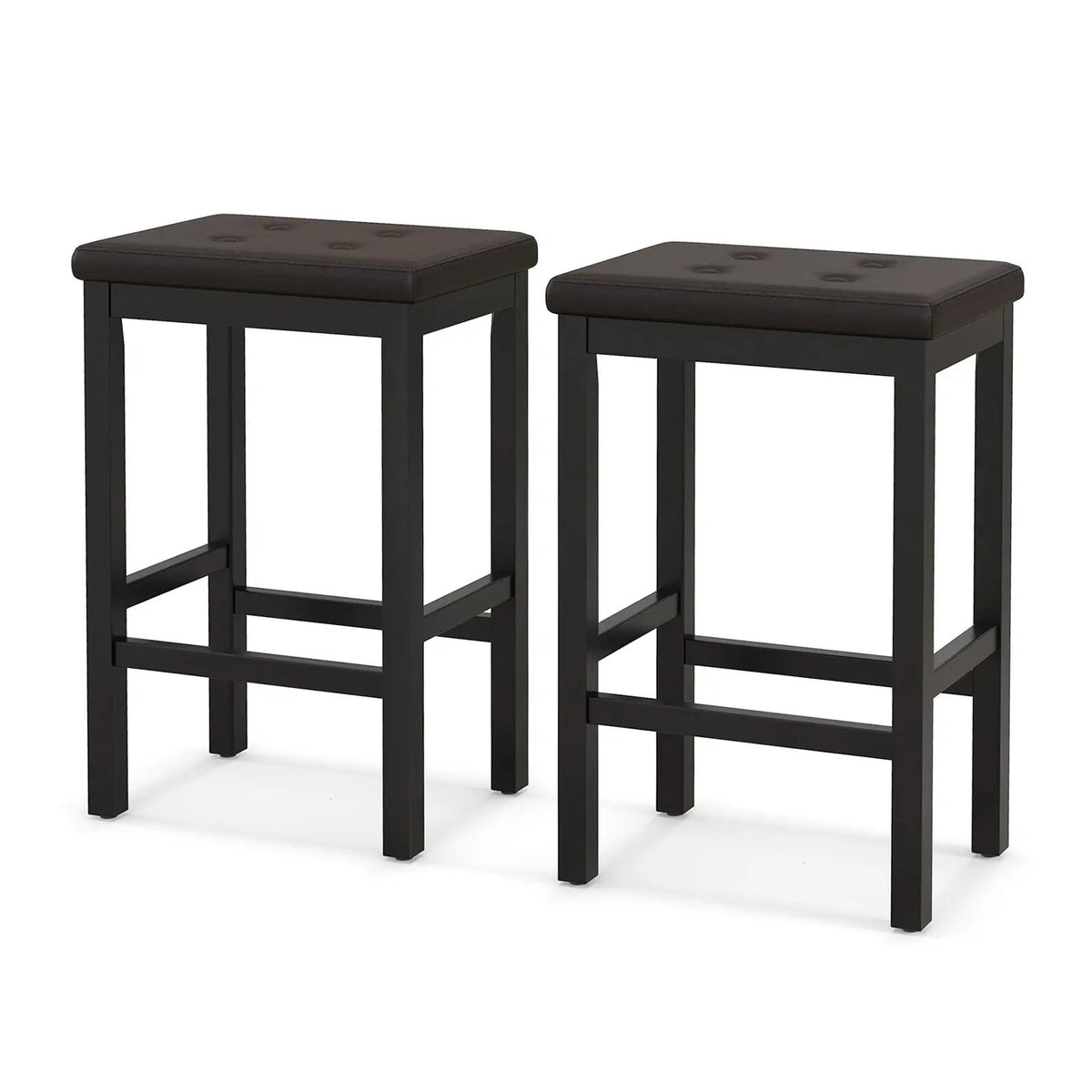 24 Inch Bar Stools with Padded Seat Footrest and Rubber Wood Frame, photo 3 of 9