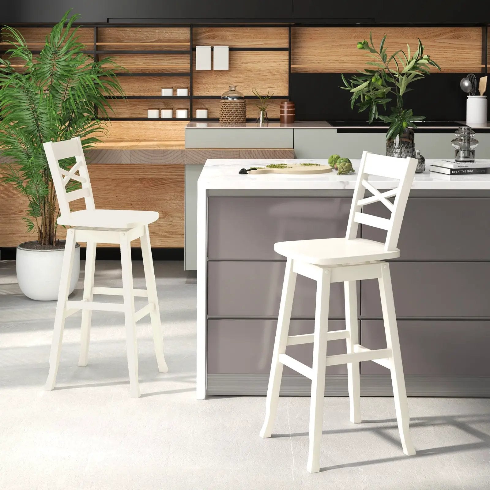 Swivel 30-Inch Bar Height Stool Set of 2 with Footrest by DirectDeals