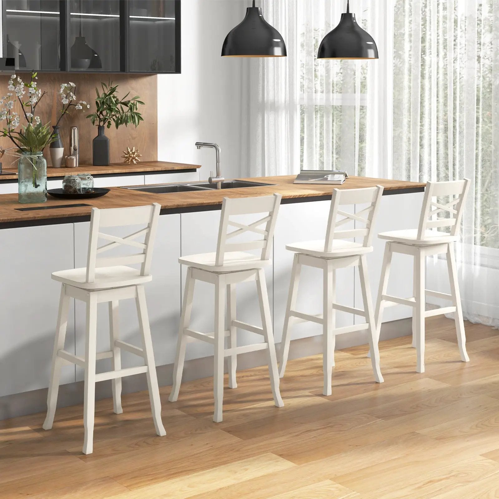 Swivel 30-Inch Bar Height Stool Set of 2 with Footrest by DirectDeals