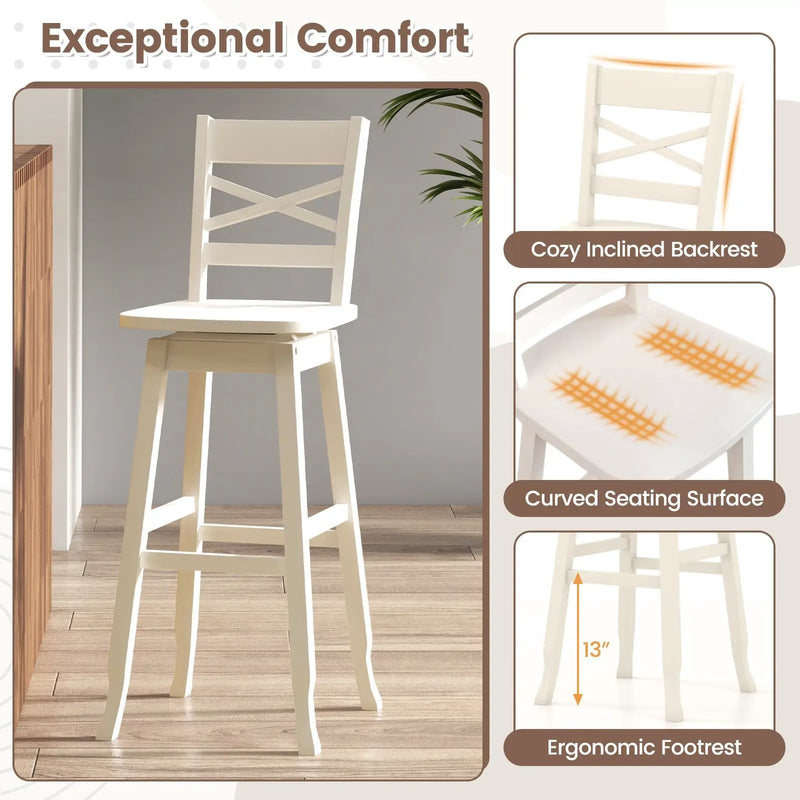 Swivel 30-Inch Bar Height Stool Set of 2 with Footrest by DirectDeals