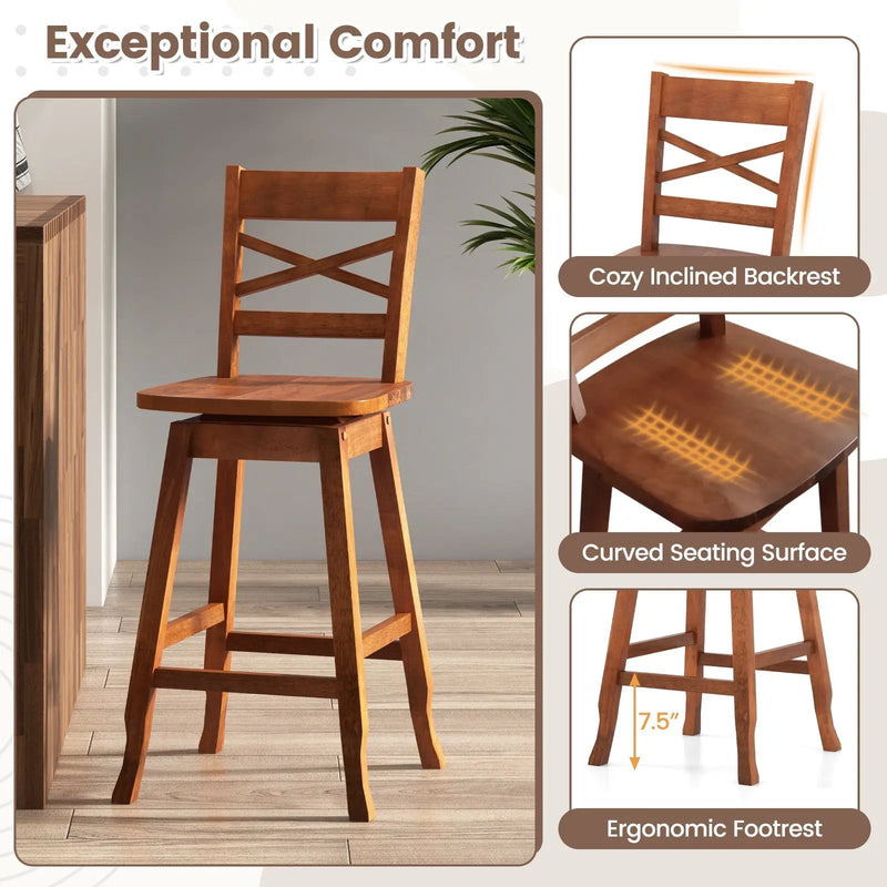 Swivel 24-Inch Counter Height Stool Set of 2 with Inclined Backrest by DirectDeals