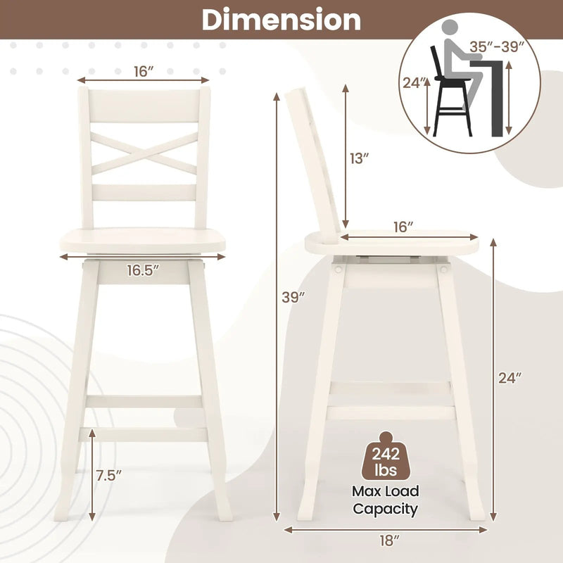Swivel 24-Inch Counter Height Stool Set of 2 with Inclined Backrest by DirectDeals
