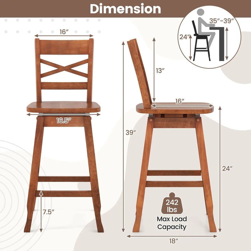 Swivel 24-Inch Counter Height Stool Set of 2 with Inclined Backrest by DirectDeals