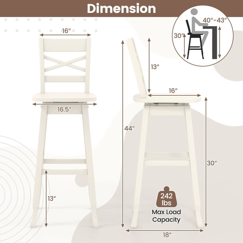 Swivel 30-Inch Bar Height Stool Set of 2 with Footrest by DirectDeals