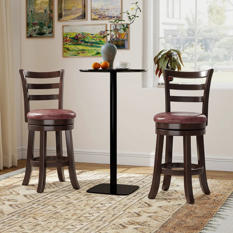 Counter Height Swivel Barstools Set of 2 with Faux Leather Seat and Wrap-around Footrest by DirectDeals