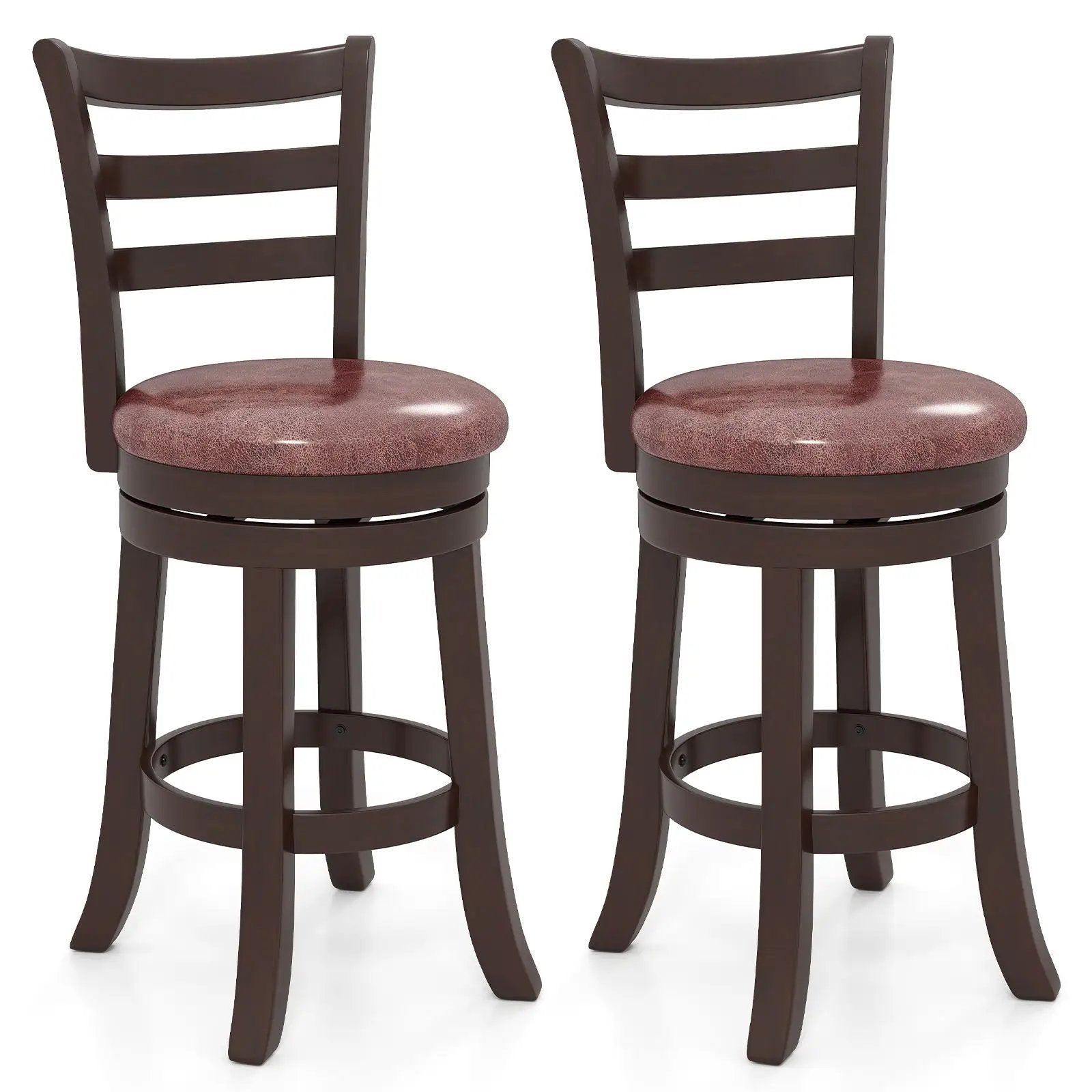 Counter Height Swivel Barstools Set of 2 with Faux Leather Seat and Wrap-around Footrest by DirectDeals