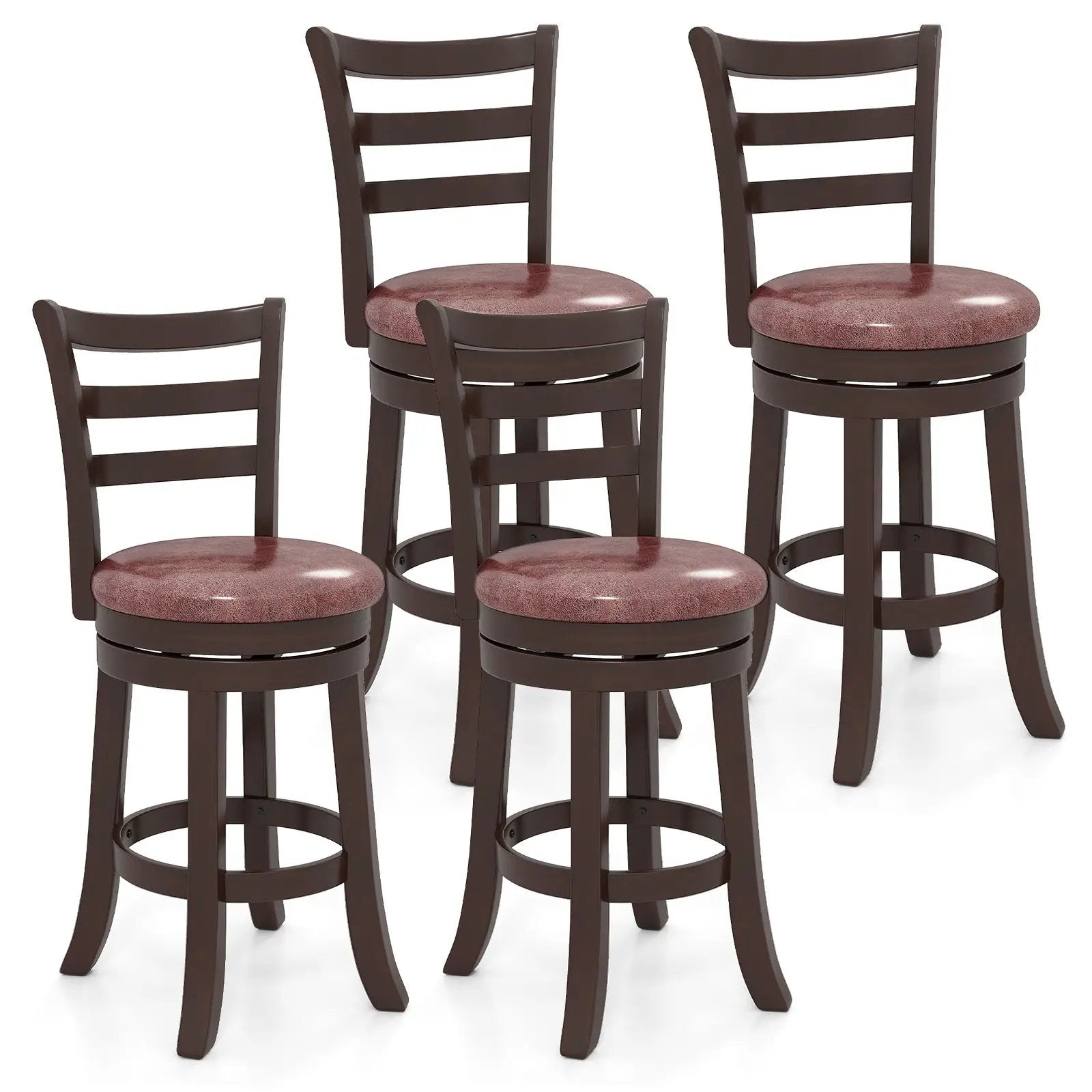 Counter Height Swivel Barstools Set of 2 with Faux Leather Seat and Wrap-around Footrest by DirectDeals