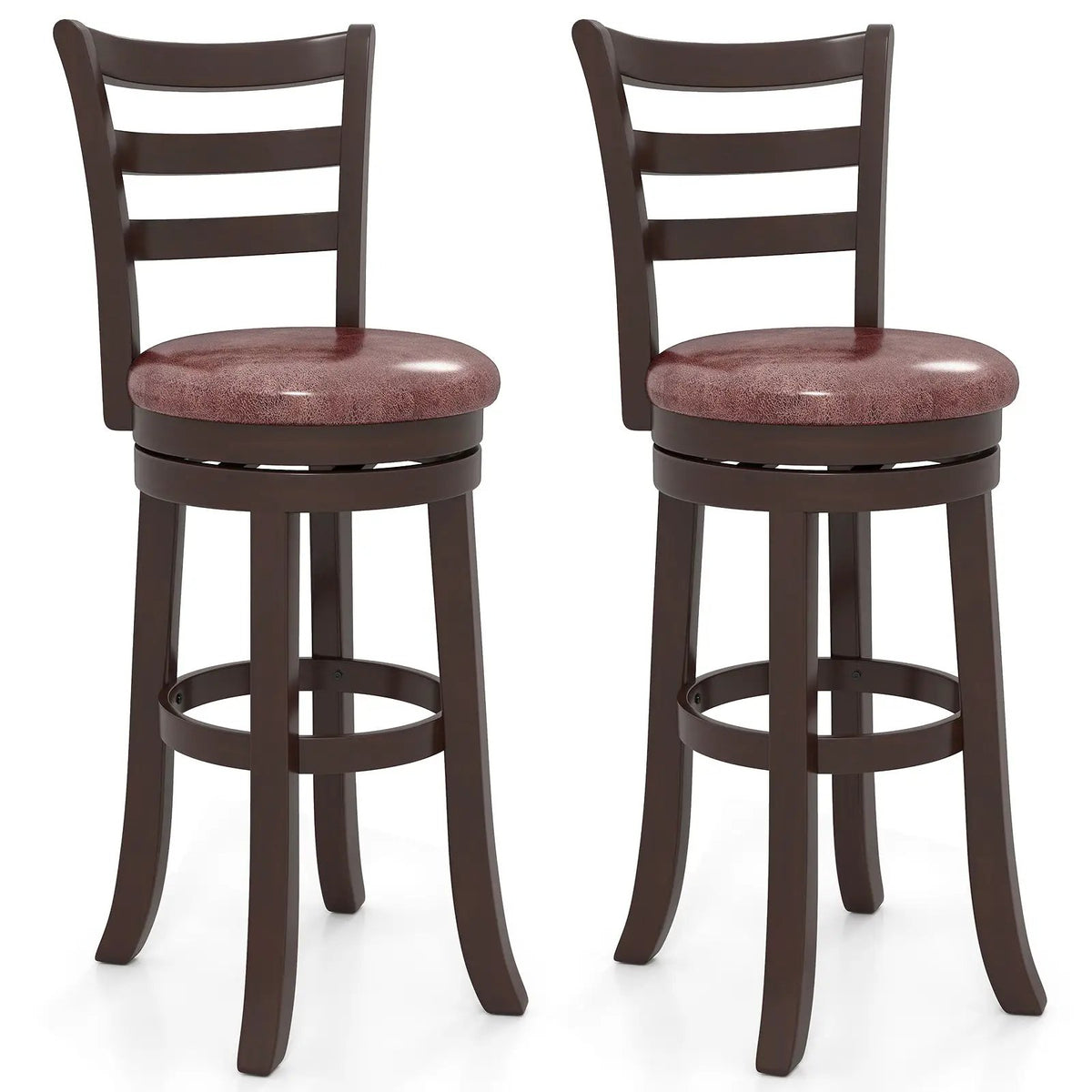 Counter Height Swivel Barstools Set of 2 with Faux Leather Seat and Wrap-around Footrest, photo 5 of 16