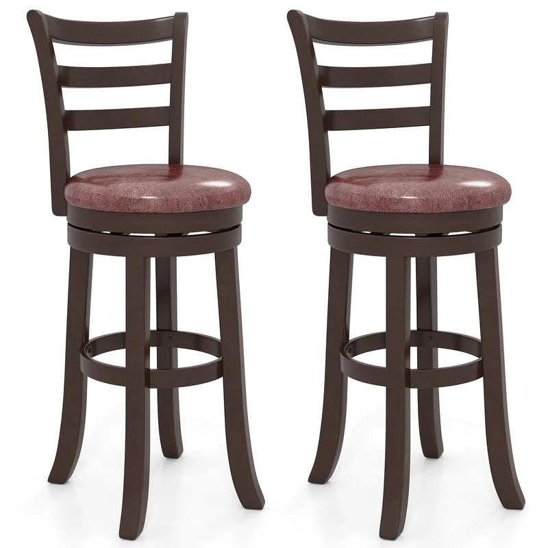 Counter Height Swivel Barstools Set of 2 with Faux Leather Seat and Wrap-around Footrest by DirectDeals